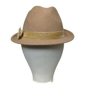 Vintage Betmar 100% Wool Women’s Fedora Hat Camel Brown Velvet Band